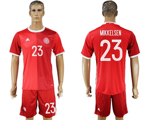 Danmark #23 Mikkelsen Red Home Soccer Country Jersey